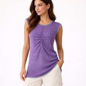 Y2K Hand Knit Ruched Tank Top Missoni Vibe Purple Teal Trim Statement Sz M